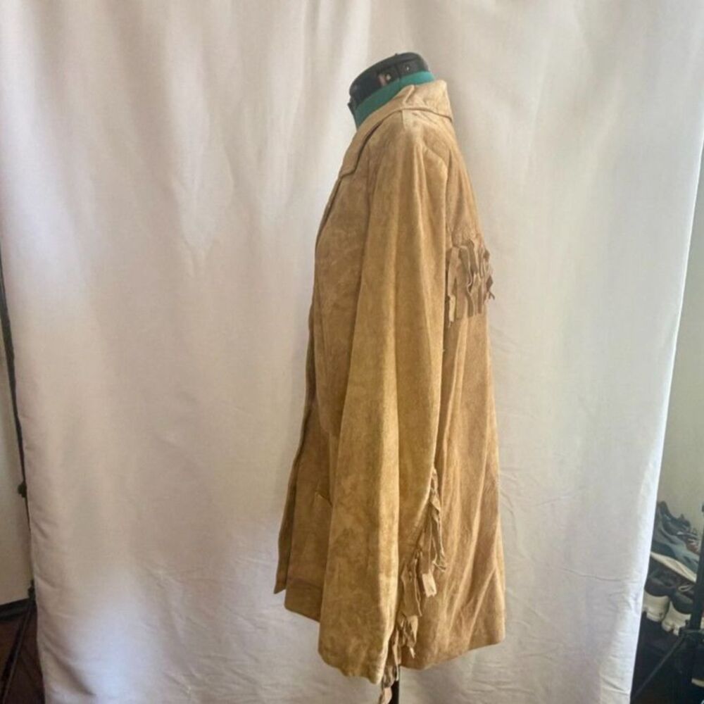 Vintage Denim & Co tan leather fringe blazer jacket. Size large - Picture 2 of 8